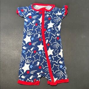 Little Sleepies Blue Star Patterned Shorty Zippy with Red Trim